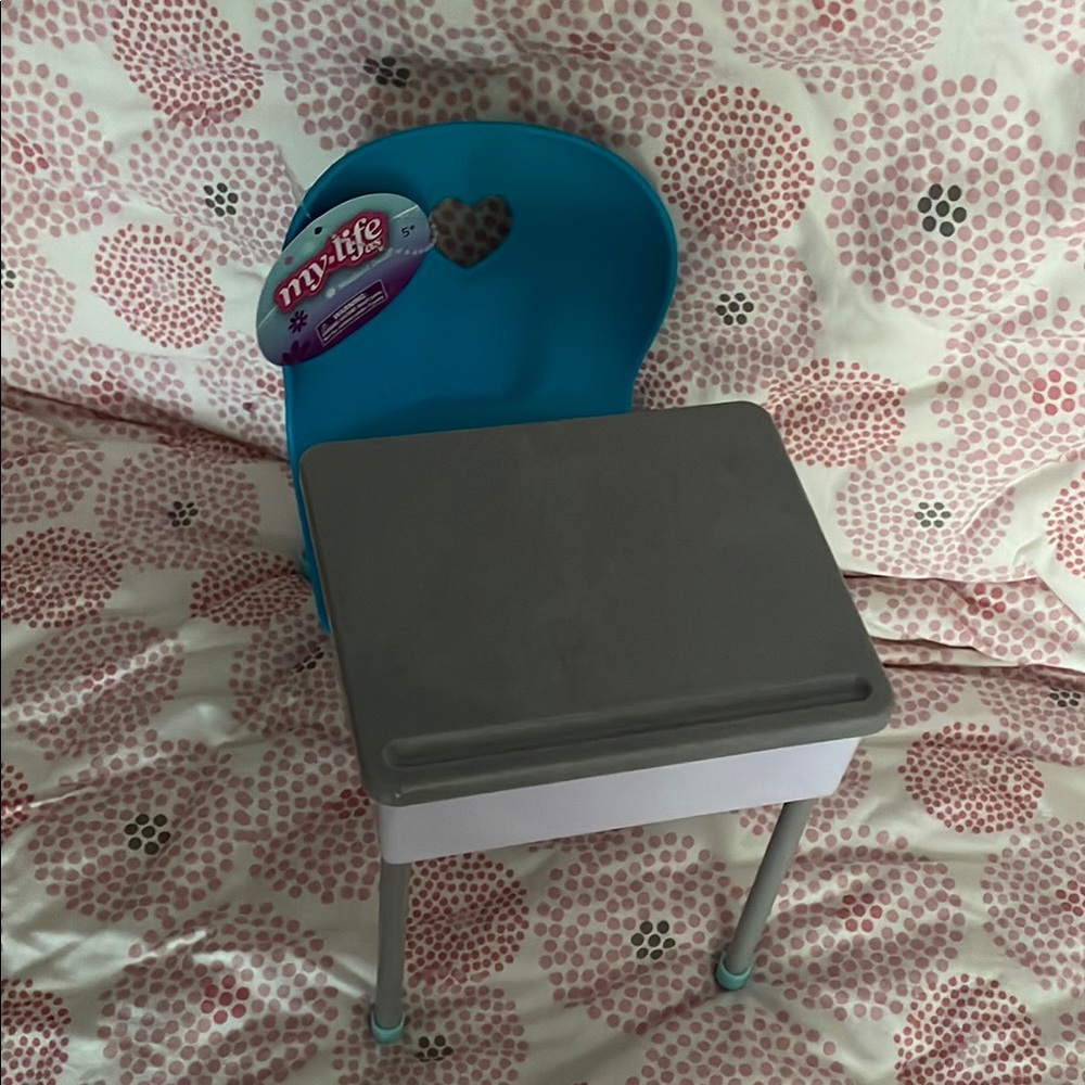 My Life Blue and Gray Doll Chair Student Desk for 18” dollars or smaller